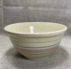 VTG McCoy Pottery 8 Inch Oven Proof Mixing Bowl Blue Pink Striped Holiday Baking