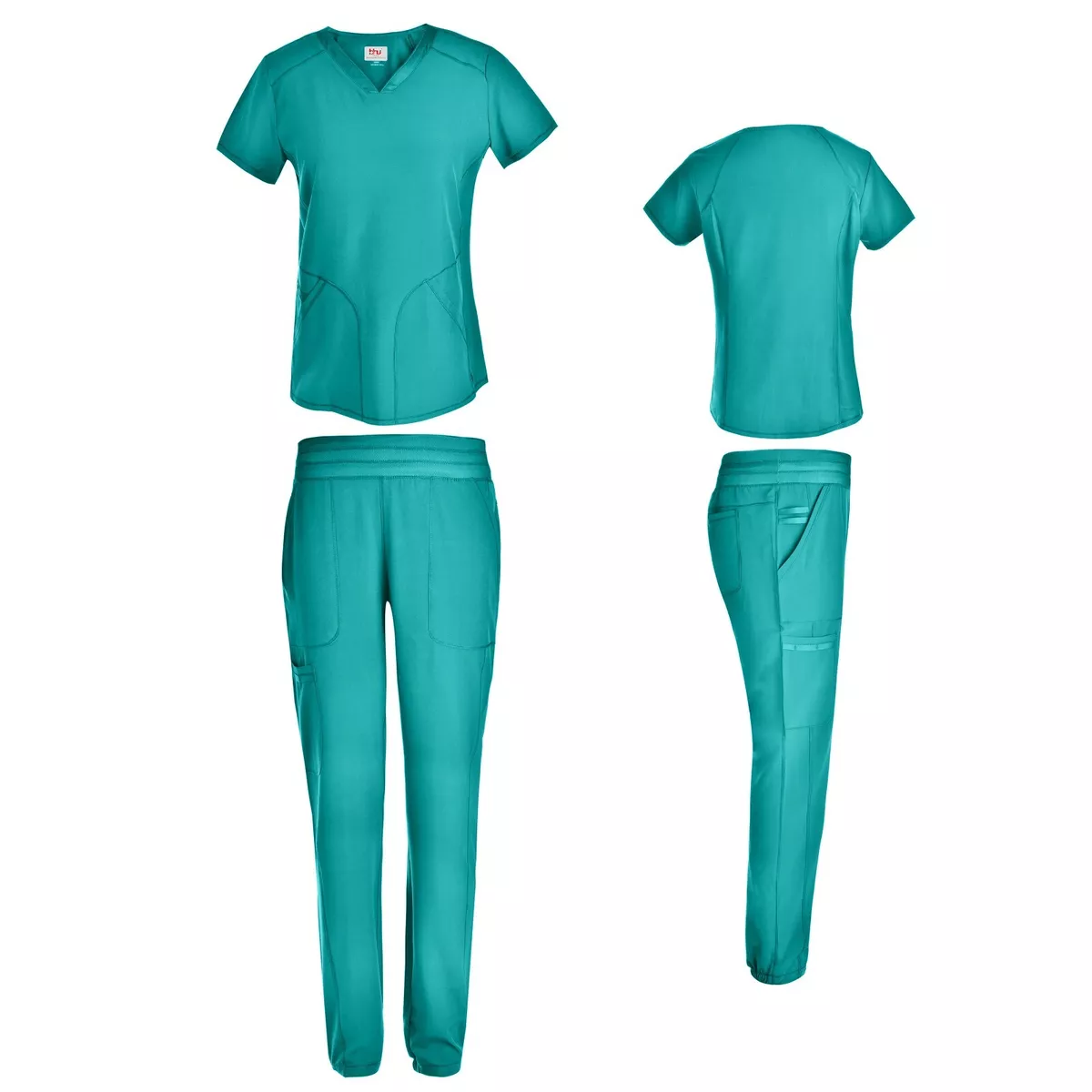 Women's 4 Way STRETCH Top with Tapered Leg Scrub Pants 7 COLORS