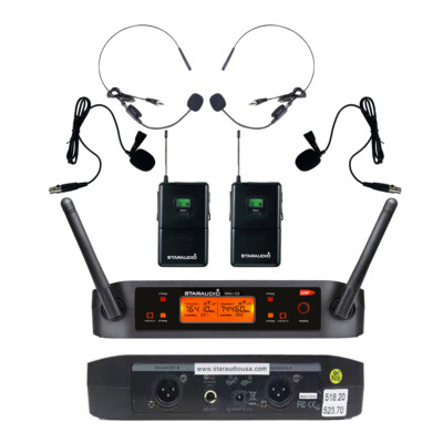 Dual Channel Wireless Microphone Receiver Lavalier Bodypack Lapel Headset Mics