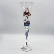 Flûte à champagne verre soufflé peint décor d’arbre et soleil Paul Nagel XXème