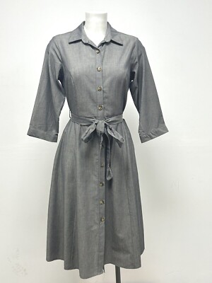Ex Wallis Ladies Grey Buttonthrough Belted Midi Dress Sizes 10