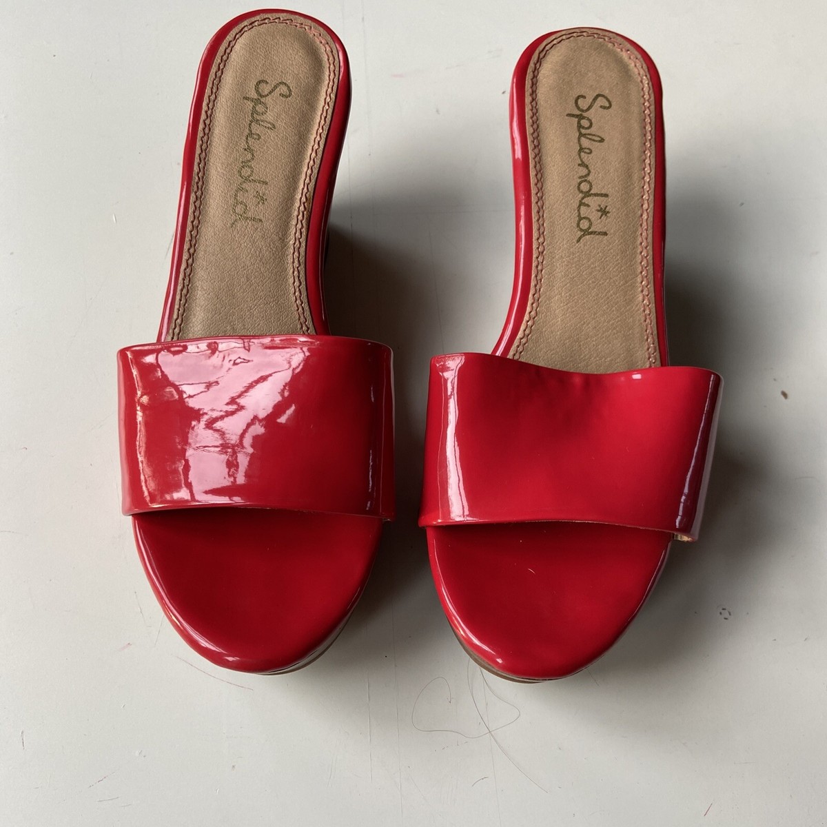 SPLENDID Red Patent Leather Open Toe Wedge Slides Shoes SPLENDID Red Patent Leather Open Toe Wedge Slides Shoes