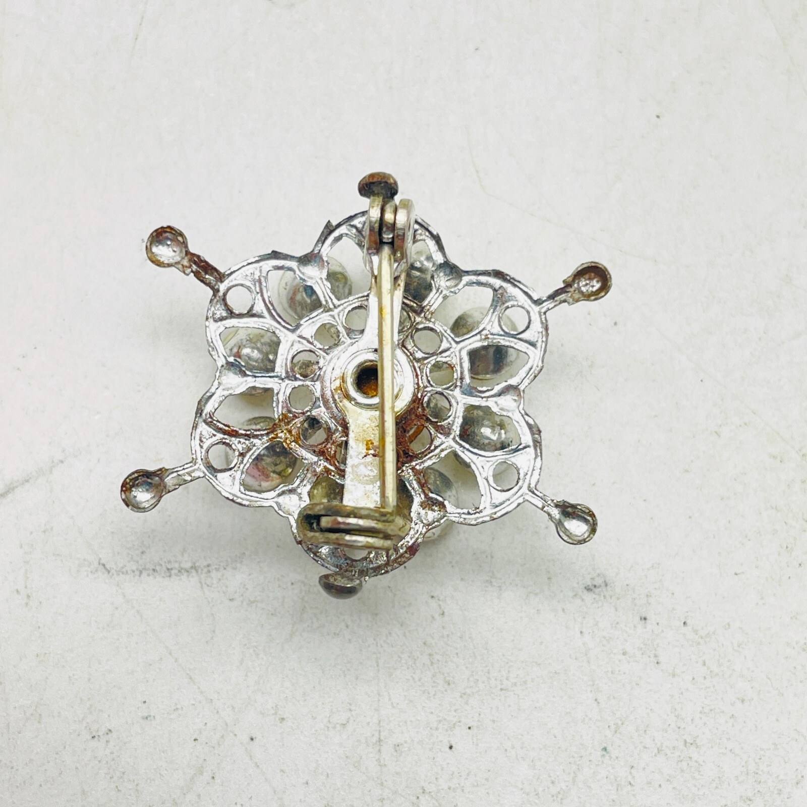 Tiny Snowflake Brooch Silver Tone Rhinestones Win… - image 2