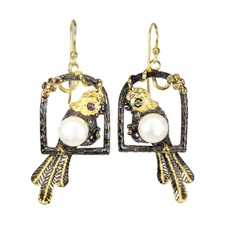 925 Sterling Silver Earrings Round Sapphire Diamond Cut Pearl Gemstone Jewelry