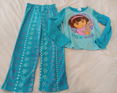 Nickelodeon Girl's Size 10 Blue Dora the Explorer Fleece Pajama Set C1