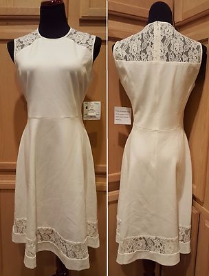 Anne Klein 10604526-L15 White Stretch Crepe/Lace Combo Fit & Flare 