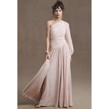 BHLDN One-Shoulder Maxi Dress Formal Gown Ruched Pink Sparkle Size 4
