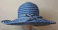 Sun N Sand Womens Blue/White Striped Sun Hat Size OS
