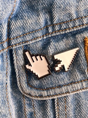 Retro Internet Cursors - Set of 2 Silver Plated Enamel Pin - Excellent Condition