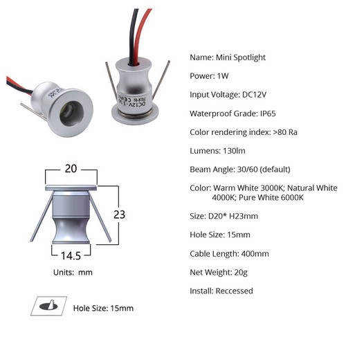 10x 1W DC12V LED Spotlight Surface Mounted Ceiling Mini Spot Light Interface - Picture 4 of 9