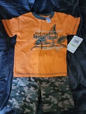 Boy's 4t Outfit Shirt Shorts Shark Camo Orange 2-pc Set Adjustable Baby Togs Nwt