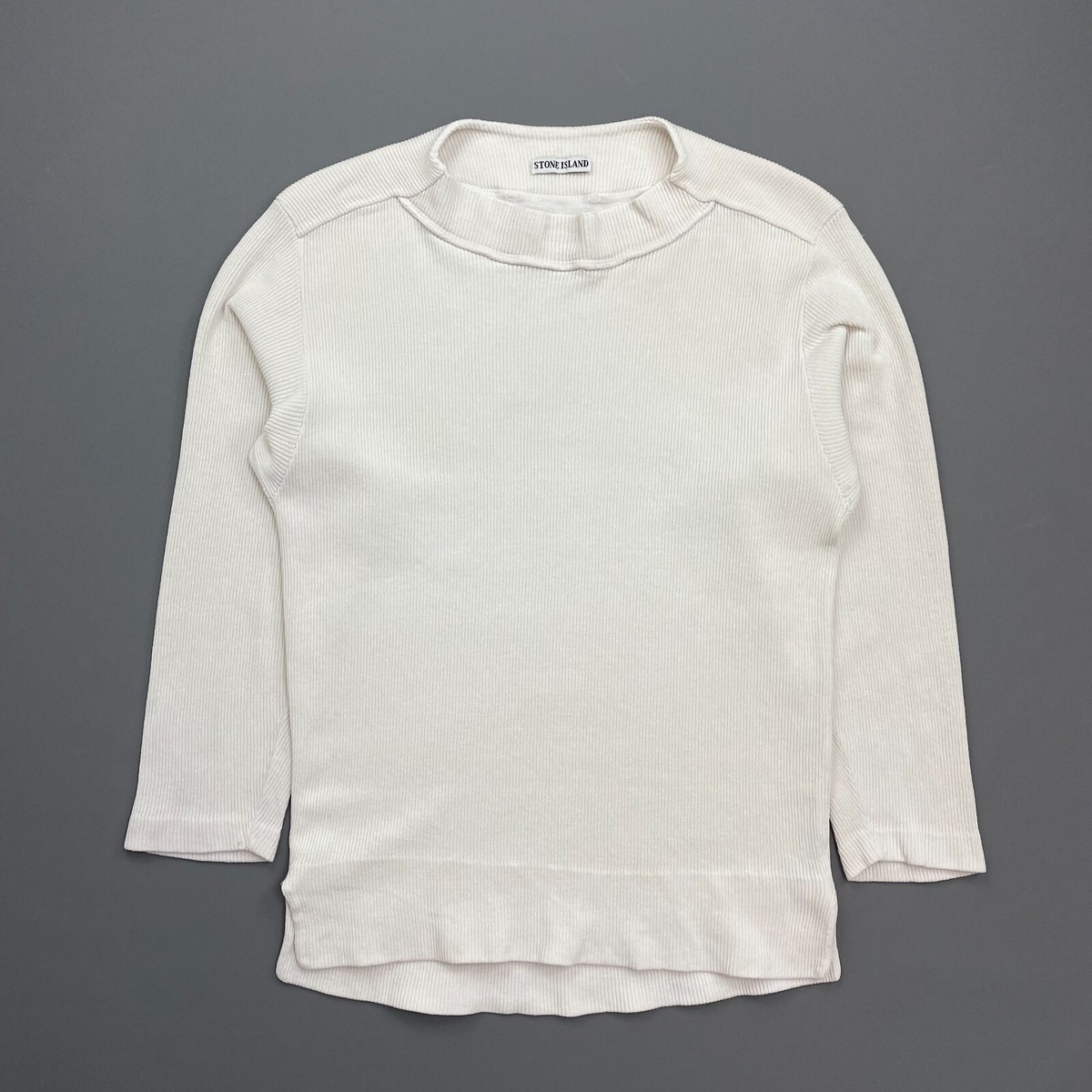Stone Island White 80s Marina Cotton Fine-Rib Boat Neck Jumper M