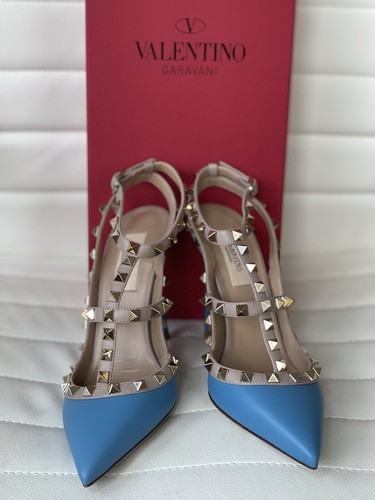 Valentino Garavani Rockstud con Tachuelas Tobillo Tira Azul Ciel Bombas 37 Nib - Imagen 12 de 12