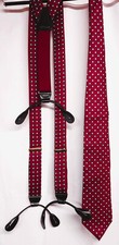 GANT Silk Tie + matching Suspenders Braces made in USA Red Geometric