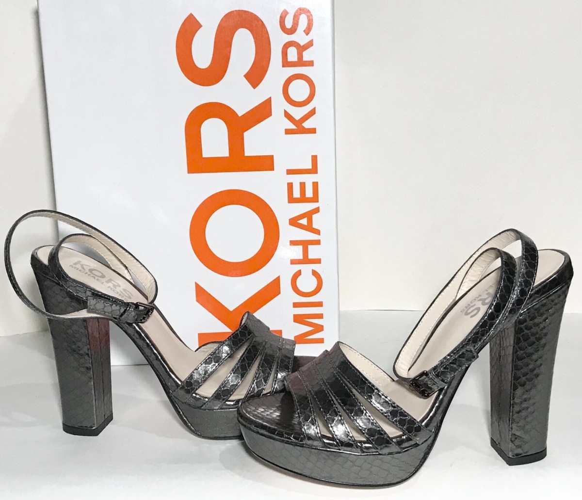 Michael Kors Isabella Akle Strap Leather Sandals US 7 Gunmetal