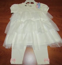 NEW WENDY BELLISSIMO BABY GIRLS CREAM DRESS AND PANTS 2-PIECE SET SZ 18M 24M