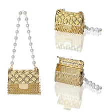 Gold Bag Trinket Box Hinged Rhinestone Jeweled Colorful Enamel Ring Box Gift