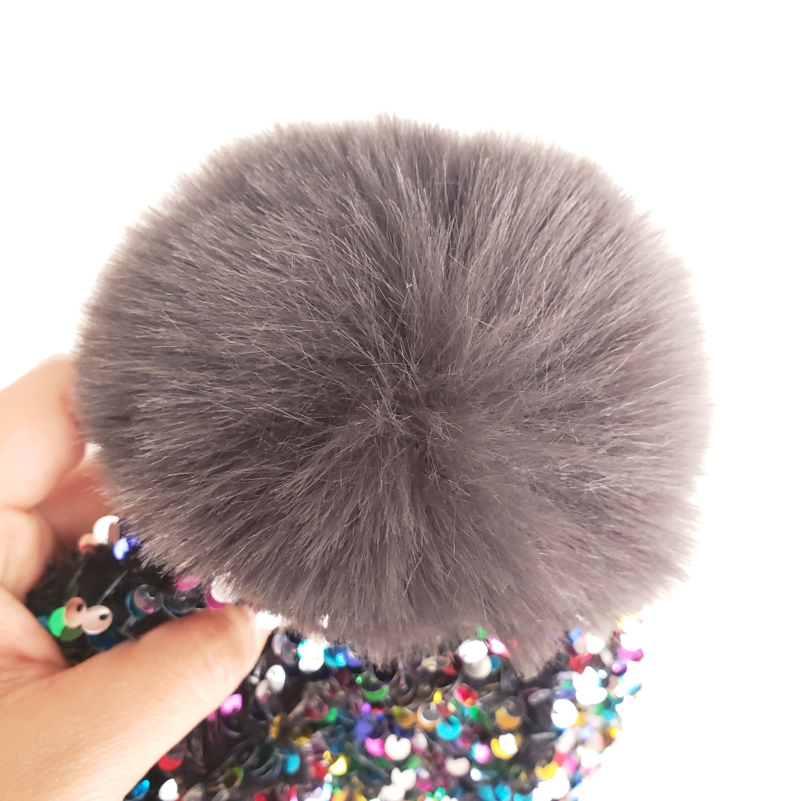 Dull Black Colorful Sequin Winter Beanie Bobble Hat