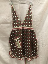 WOMEN'S POLKA-DOT COTTON BIB APRON WITH V-NECK, FRONT POCKET AND RUFFLE-ONE SIZE