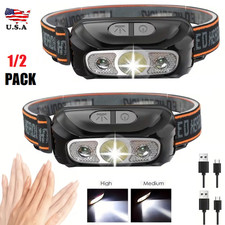 2  Rechargeable Headlamp Super Bright LED Head Light Forehead Flashlight Outdoor