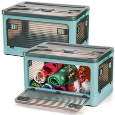 32Qt Plastic Storage Bins with Lid, Collapsible Storage Bins with Wheels, Sto...