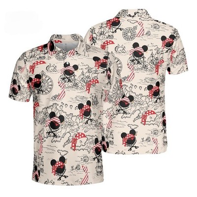 Pirate Mouse Print Golf Polo Men Breathable Performance Summer Vacation Apparel