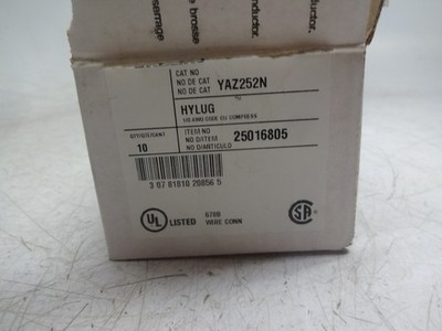 New Box of 10 Burndy YAZ252N Hylug Pink 1/0 AWG Long Barrel 2 Hole Lug
