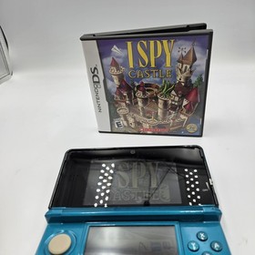 Nintendo 3DS Aqua Blue Console Bundle + Charger + SD Card + I Spy Castle DS Test
