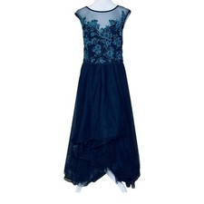 Adrianna Papell Cocktail Midi Dress 12 Beaded Tulle Midnight Formal Prom Wedding