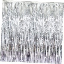 3.2 ft x 9.8 ft Metallic Tinsel Foil Fringe Curtains Party Photo 1 Silver