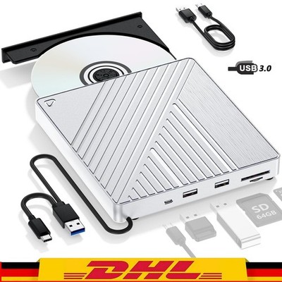 Externes CD DVD Laufwerk USB 3.0 TypC Extern SD/TF-Kartenleser RW Brenner Player
