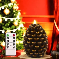 Flameless Pine Core Moving Wick LED Candle With Timer Remote for Xmas .