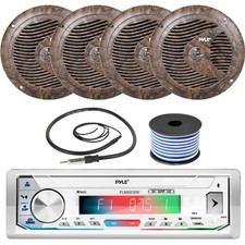 Pyle PLMRB39W Bluetooth Boat Stereo, 4x 6.5'' 150W Camo Speakers, Antenna, Wire