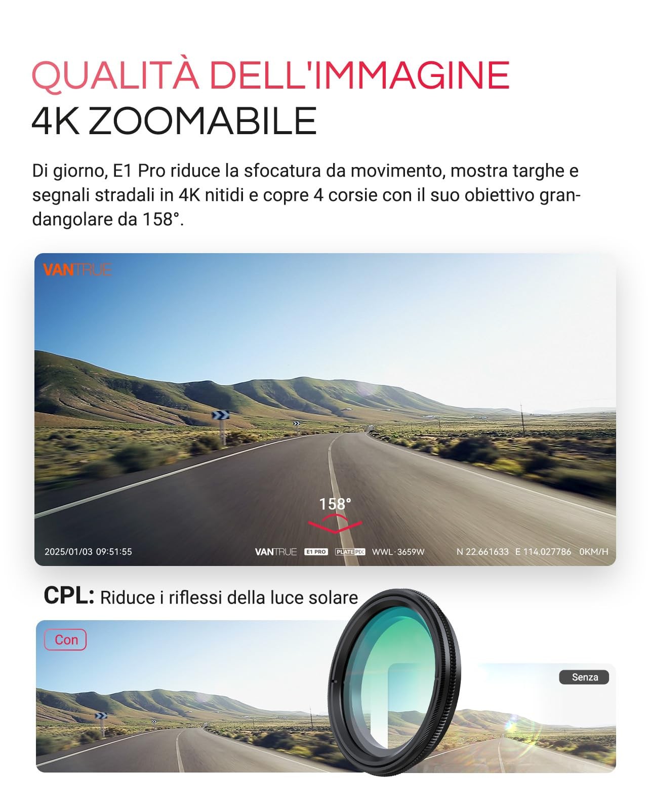 Hdr Dash Cam Auto E1 Pro 2160p Mini Dashcam 5ghz WIFI GPS Starvis 2 Cpl - Miniatura 4