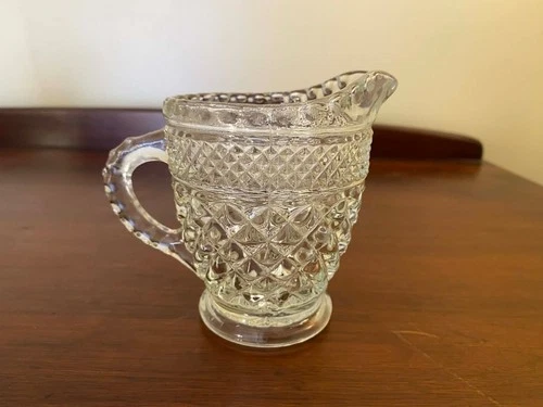Vintage Anchor Hocking Wexford - Clear Glass Creamer - Diamond Pattern - 4" tall