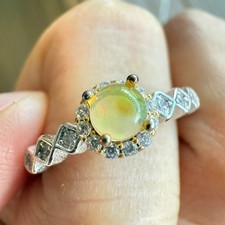 925 Sterling Silver Ring 5mm Round Natural Opal Gemstone Zircon Women Jewelry