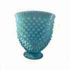 Fenton Vintage Hobnail Blue Opalescent Glass Mini Fan Vase 3.5 Inches Tall