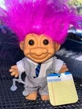 Russ Lawyer/ Attorney Troll Doll, Brand New in Bag, Legal Pad+Scales, Free Ship!