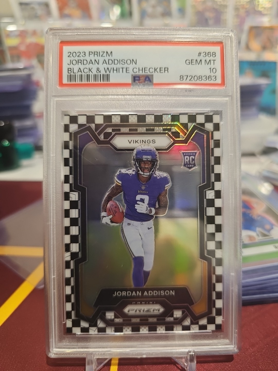 2023 Prizm Jordan Addison RC Black and White Checker #368 Vikings PSA 10