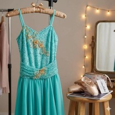Girls Costume Gallery Size XLC Turquoise Sequin Gold Applique Dance Dress