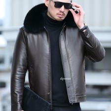 Men's Casual Thick Fur Coat Fox Fur Collar Sheepskin Leather Winter New Jacket