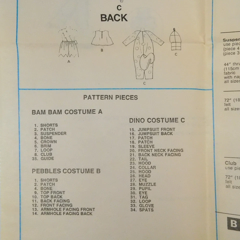 McCalls 5555 Childrens BamBam Pebbles Dino Costume Pattern Size 5-6 Uncut - Image 4 of 4