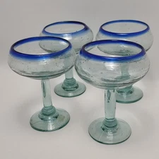 Mexican Margarita Glasses Rimmed Hand Blown Chunky Glass Goblets 4 Pcs