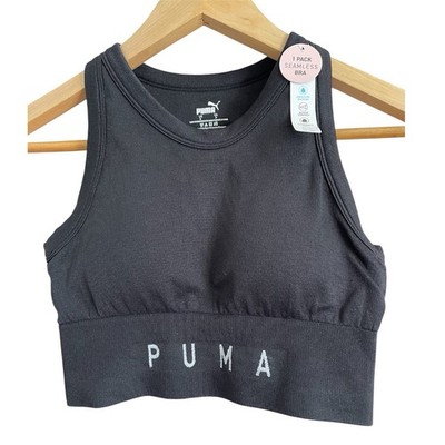 PUMA Seamless Women's Wireless Pullover Sports Bra S Black Solid Logo Activewear