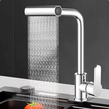 Waterfall Kitchen Faucet Stainless Steel 360  Rotating Waterfall Flow Spray