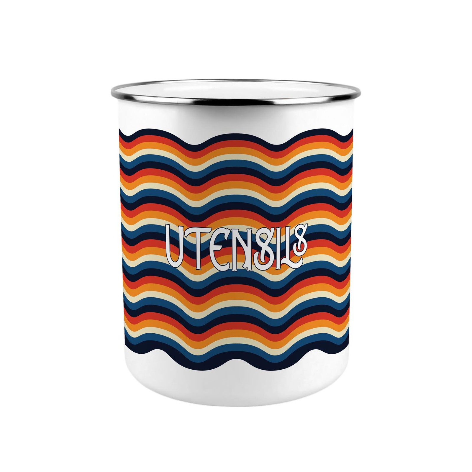 Retro Wave Utensil Pot - Enamel XL Kitchen Utensil Organiser Decor Gift
