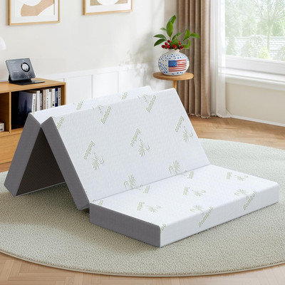 Queen Trifold Memory Foam Mattress 6'' Folding Guest Bed Washable Cover