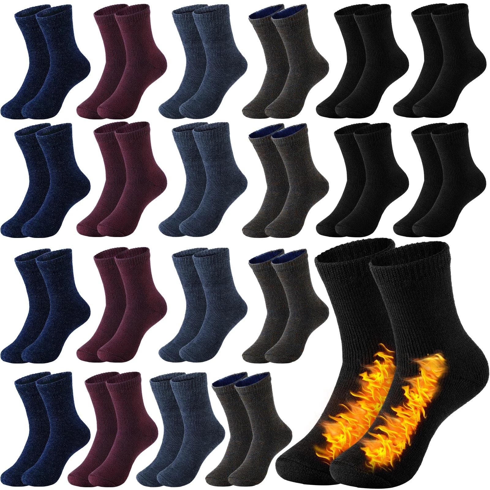 Handepo 20 Pairs Men's Wool Socks Bulk Thermal One Size, Classic Colors
Opens in a new window or tab