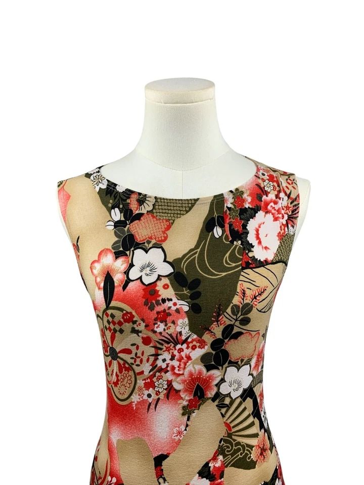 Lipstick Japanese Floral Print Sleeveless Stretch Tank Top S - Image 2 of 4