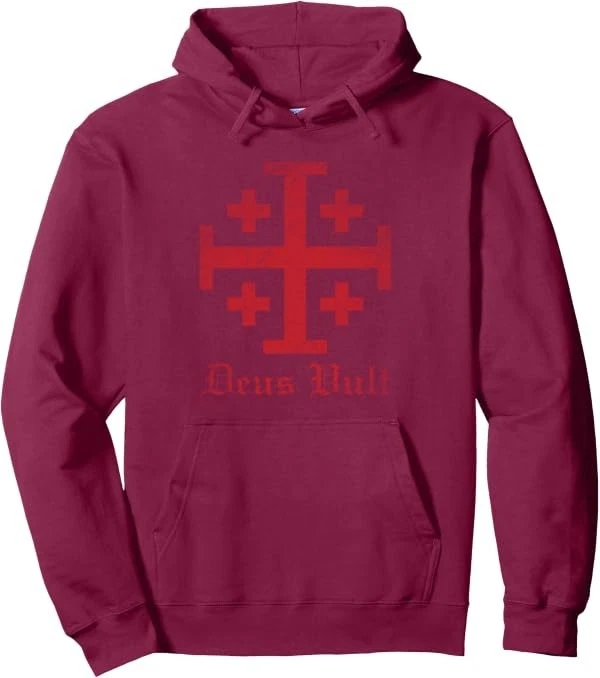 Knight Templar Cross Crusader Deus Vult Jerusalem Cross Pullover Hoodie image 3